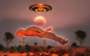 Midair: Grey aliens abducting a human male