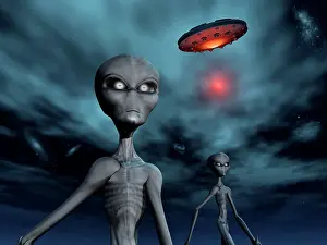 Spooky: Grey Aliens and their flying saucer, visiting Earth