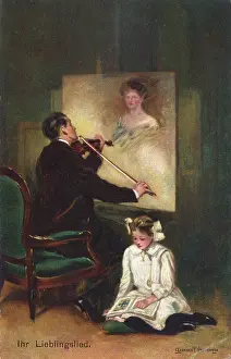 Mourner: Grieving Husband plays his violin to his dead wife