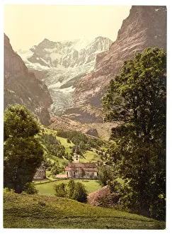 Grindelwald: Grindelwald, church and Eiger Mountain, Bernese Oberland, Sw