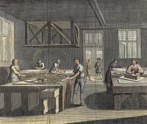 1760: Grinding and polishing plate glass. From The