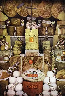 Cheeses: GROCER'S WINDOW DISPLAY