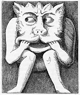 Crouching: Grotesque gargoyle with hands in mouth