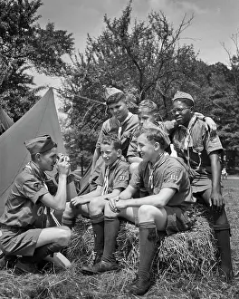 Thrifty: Group of 5 Boy Scouts Posing For Another Scout
