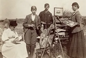 Easel: Group of art students outdoors, 1890s