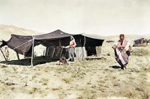 Bedouins: Group of Bedouins with their tent, Holy Land
