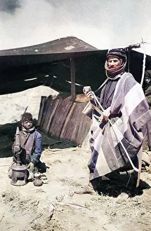 Bedouins: Group of Bedouins with their tent, Holy Land