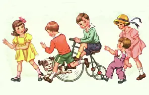 Tess Hines: A group of children, one on a bike, and a dog