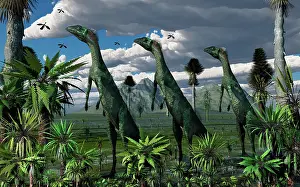 Awareness: A group of Lesothosaurus dinosaurs on the lookout for ?