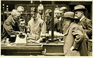 Lathe: Group of Men Gathered Around a Bristol-made Metalwork Lathe