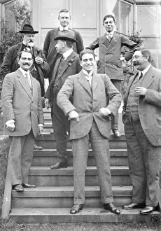 Offerton: Group of men on steps of house