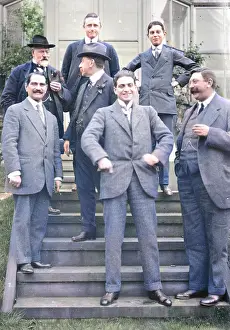 Offerton: Group of men on steps of house