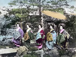 Escorts: Group of Oiran, high class escorts, Japan, circa 1880s