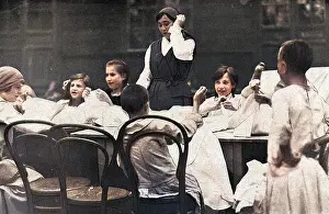 Carer: Group of orphaned children during Revolution, Russia