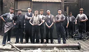 Group outside engine house at hat factory