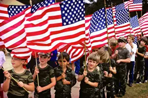 Thrifty: Group of Patriotic Boys Wearing Camouflage Pattern