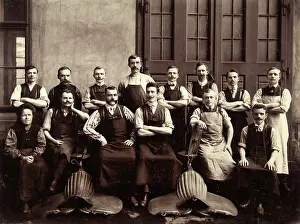 Saddles: Group photo of workers of a saddlery in Vienna