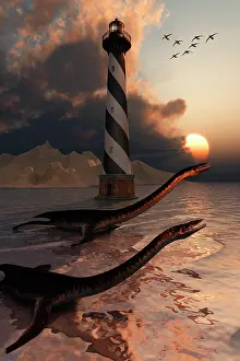 Ness: A group of Plesiosaurs resting on a sandbank