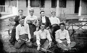 Autoharp: Group Portrait Men Posing with Musical Instruments Mandol