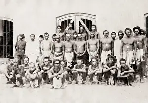 Irons: Group of prisoners in shackles, irons, India