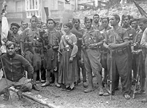 Partly: Group of Republican fighters in Irun, Basque Country, 1936