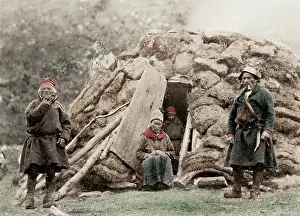 Hovel: Group of Sami outside their home, c.1890