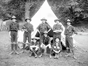 Bugle: Group of scouts in front of a tent