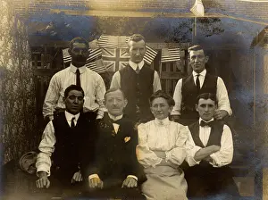 Shirtsleeves: Group of seven people with flags, USA