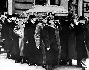 Pallbearer: A group of Soviet leaders carry casket of Stalin