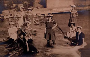 One Piece: Group of Women in One-Piece Bathing Suits