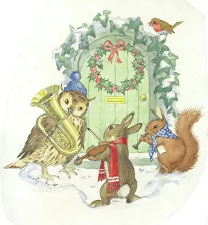 A group of woodland creatures playing music