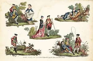 Robert Sayer: Groups of 18th century figures in rustic pastimes