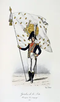 Histoire: Guard with campaign colours, 1815. Histoire