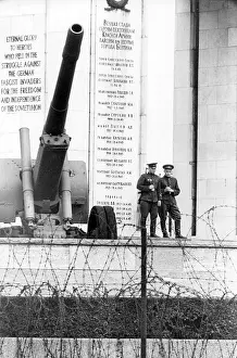 Fenced: Guarded Soviet memorial in Berlin