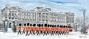 Guards marching in front of Buckingham Palace