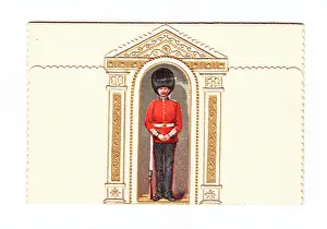Bearskins: Guardsman in a sentry box on a greetings card