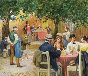 Taverns: Guests in the garden of a Heurigen
