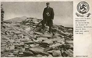 Manx: Guide at the summit of Snaefell Mountain, Isle of Man