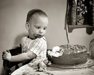 Misbehavior: Guilty Little Boy Looking at Partially Eaten Whole