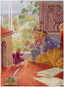Brobdingnag: Gulliver - speaking with the King of Brobdingnag