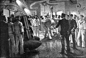 Reputedly: Gun Drill on board a British battleship, c.1896