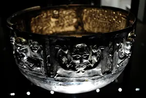 Decorating: The Gundestrup cauldron. Silver vessel. 200 BC and 300 AD. E