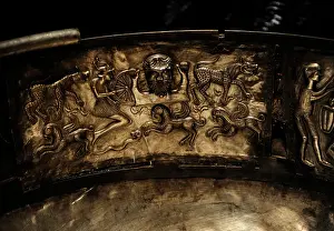 Decorating: The Gundestrup cauldron. Silver vessel. 200 BC and 300 AD. B