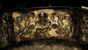 Decorating: The Gundestrup cauldron. Silver vessel. 200 BC and 300 AD. G