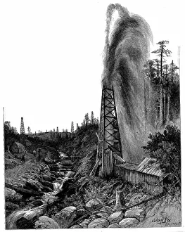 Pennsylvanian: A gusher in the Pennsylvanian oilfields. Wood