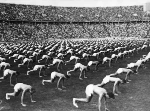 Gymnasts: Gymnastics presentation at the Berlin Olympic Stadium, 1