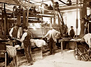 Hackling: A hackling machine, linen production, Victorian period