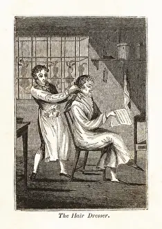 Barbershop: Hairdresser using a comb to brush a customer's