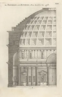 Lacademia Todesca: Half cross-section of the interior of the Pantheon, Rome