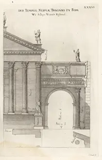 Lacademia Todesca: Half facade of the Temple of Minerva, Rome